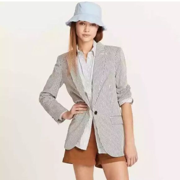 J. Crew Cotton Alfie Blazer in Striped Chino- Single Breasted Vintage Prep Style - Picture 1 of 16
